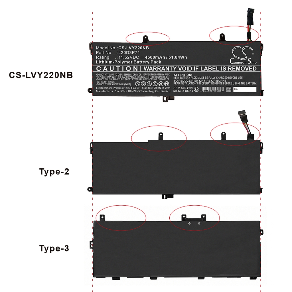 Kannettavan tietokoneen akku Lenovo CS-LVY220NB